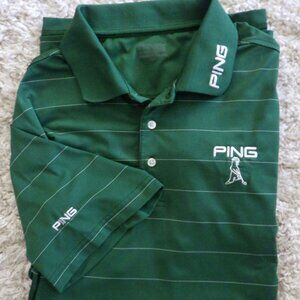 PING Men's Golf Polo Performance  Mr Pingman Size Large Green & White Stripes